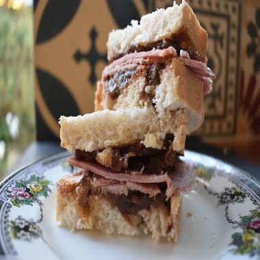 Date and Walnut Christmas Chutney in a sandwich with ham.